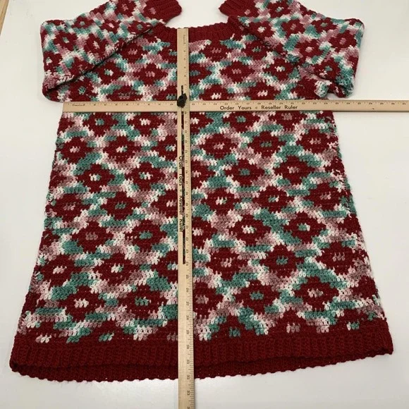 Vintage 70s Handmade Sweater Granny Geometric Multicolored 2XL Afghan Style - Picture 3 of 7